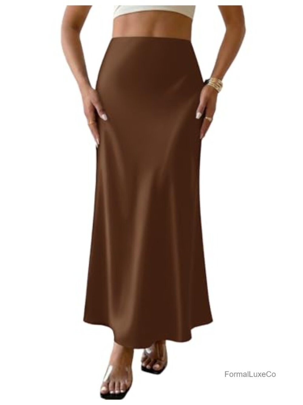 Satin Maxi Skirt High Waisted A-Line Silky Long Skirt